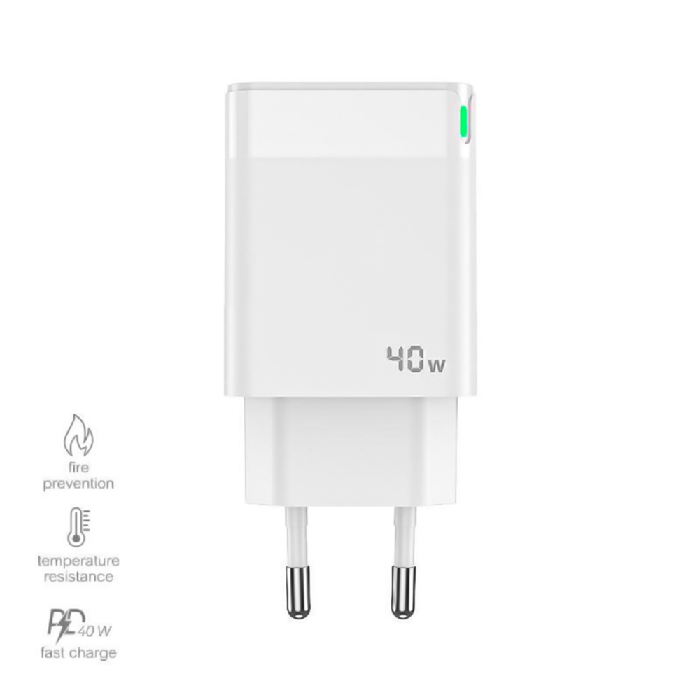 Зарядно 220V Prestico F16, 2xUSB-C, PD, 40W, Бял