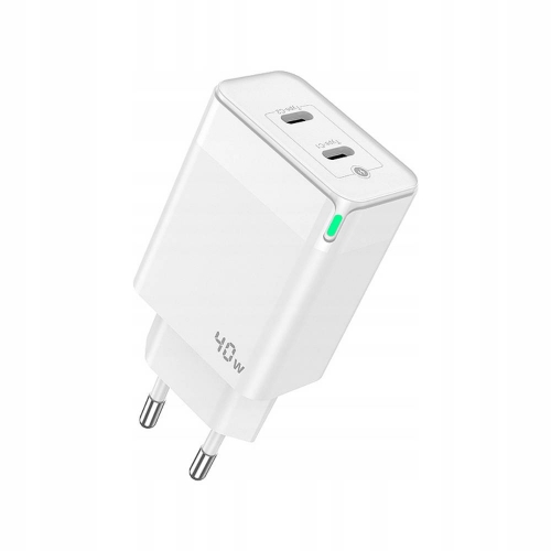 Зарядно 220V Prestico F16, 2xUSB-C, PD, 40W, Бял