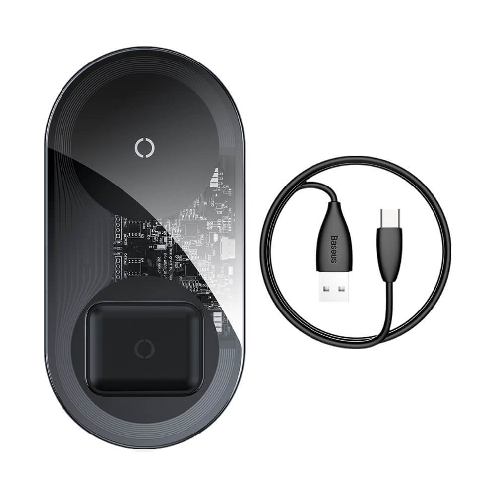 Безжично зарядно Baseus Simple Wireless WXJK-A01, 18W, 2in1, прозрачен