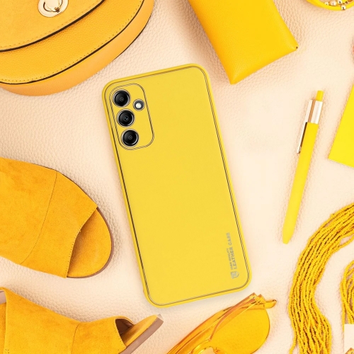 Удароустойчив калъф LEATHER за Samsung Galaxy A14 5G, жълт