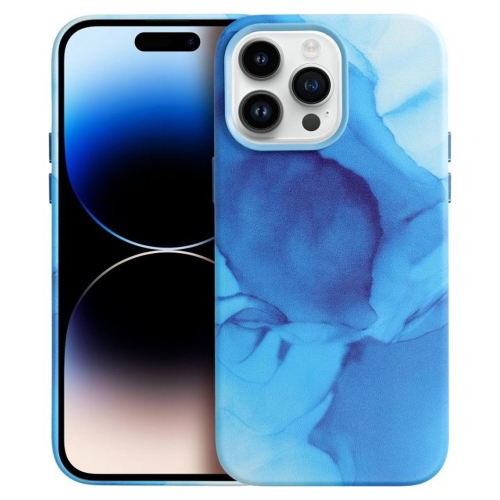 Удароустойчив калъф за iPhone 14 Pro, Mag Cover, Еко кожа, Син мрамор