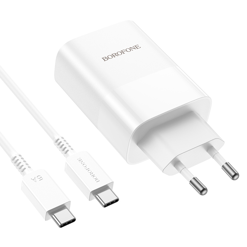 Зарядно BOROFONE Wall Charger BN10, Sunlight USB с Type C 3.0, PD, 65W с кабел, Type C към Type C, бял
