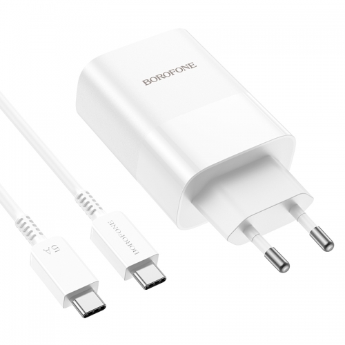 Зарядно BOROFONE Wall Charger BN10, Sunlight USB с Type C 3.0, PD, 65W с кабел, Type C към Type C, бял
