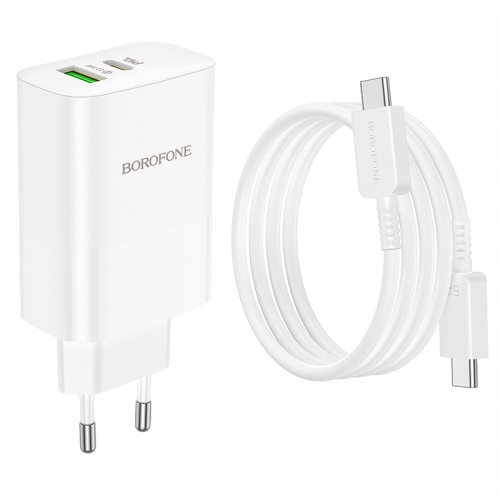 Зарядно BOROFONE Wall Charger BN10, Sunlight USB с Type C 3.0, PD, 65W с кабел, Type C към Type C, бял