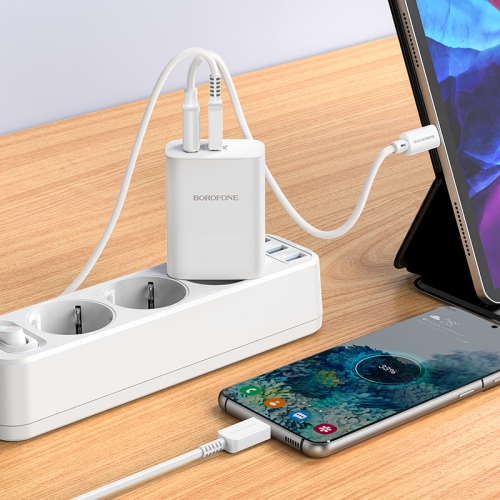 Зарядно BOROFONE Wall Charger BN10, Sunlight USB с Type C 3.0, PD, 65W с кабел, Type C към Type C, бял