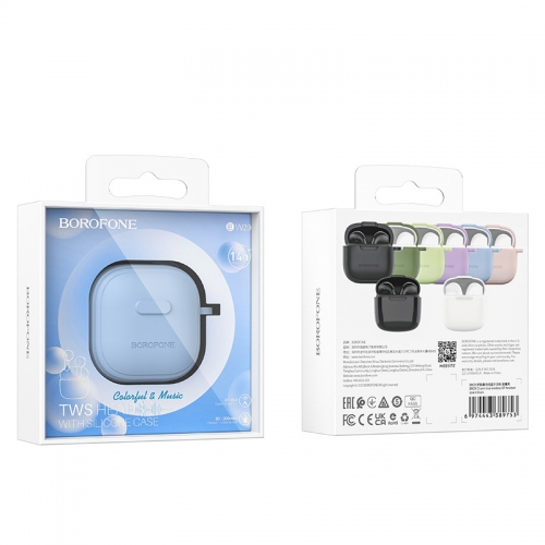 Безжични Слушалки Borofone BW29 Charm, TWS, катарама, Син калъф
