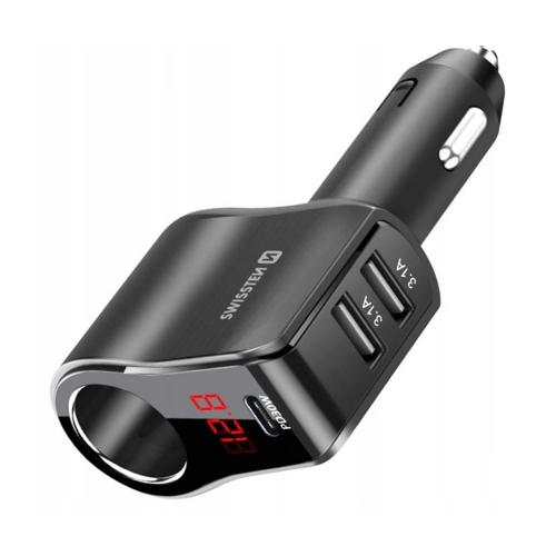 Зарядно за кола SWISSTEN 1xCL, 1xUSB-C PD, 2x USB-A Output power 108W - 216W, 12V-24V , Черен