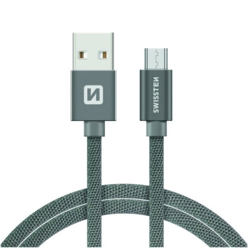 Кабел SWISSTEN TEXTILE USB към Micro USB, 1.2 m, Сив