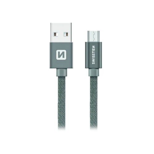 Кабел SWISSTEN TEXTILE USB към Micro USB, 1.2 m, Сив