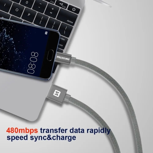 Кабел SWISSTEN TEXTILE USB към Micro USB, 1.2 m, Сив