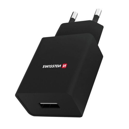 Зарядно Swissten SMART IC, 1x USB, 1A, с кабел Lightning, 1,2 м, Черен