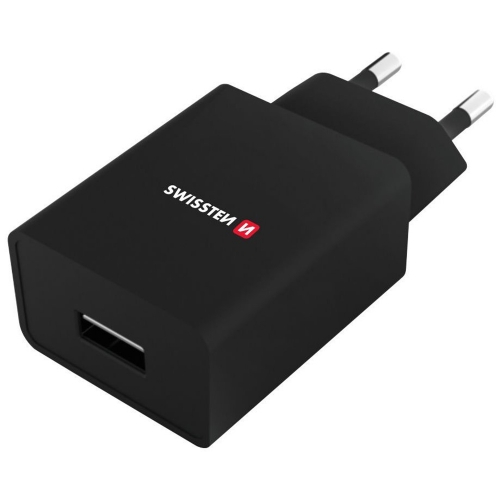 Зарядно Swissten SMART IC, 1x USB, 1A, с кабел Lightning, 1,2 м, Черен