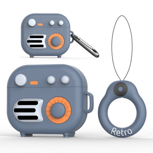 Силиконов Калъф за Airpods 3 с карабинер Retro Radio, сив
