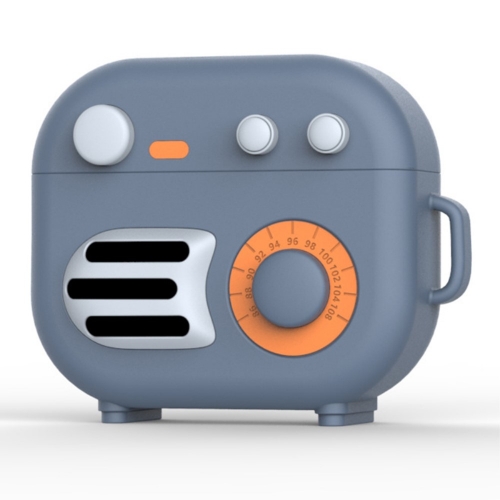 Силиконов Калъф за Airpods 3 с карабинер Retro Radio, сив