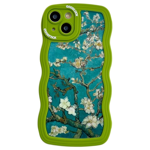 Силиконов калъф Wavy за IPhone 14, бели цветя