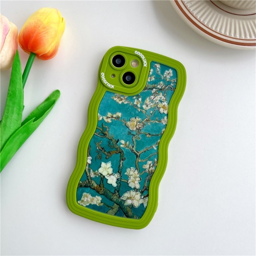 Силиконов калъф Wavy за IPhone 14, бели цветя