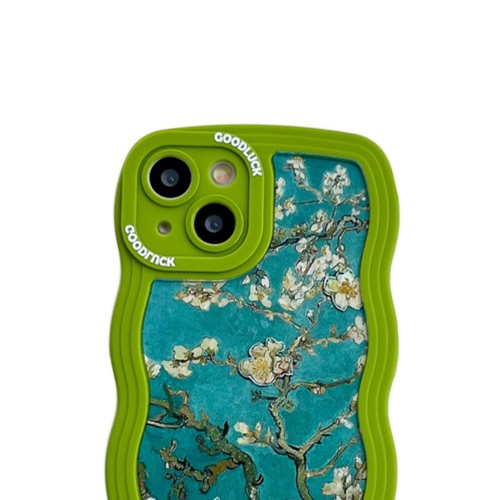 Силиконов калъф Wavy за IPhone 14, бели цветя