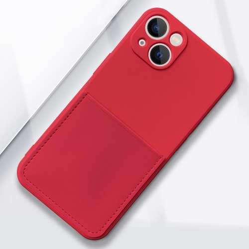 Силиконов калъф Card Slot за IPhone 13, червен