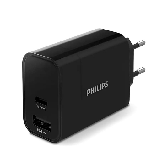 Мрежово Зарядно Philips DLP2621, 220v, 1xUSB-A, 1xType-C, 30W, PD, Черен