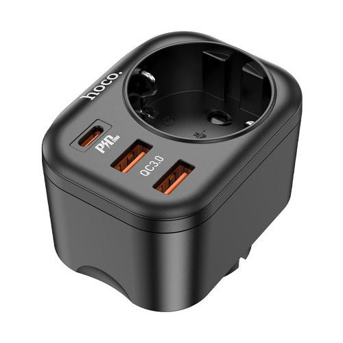 Мултифункционално зарядно HOCO NS3, Type C, PD20W + 2xUSB QC3.0 3A, контакт, Черен