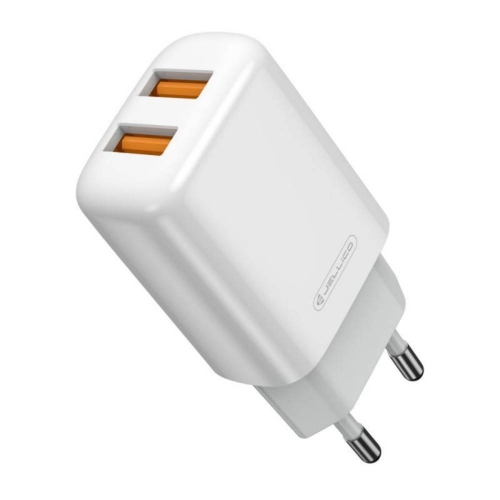 Зарядно 220V JELLICO EU02, 2.4A, 2xUSB, с кабел Lightning, Бял
