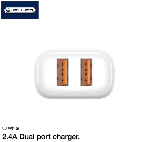 Зарядно 220V JELLICO EU02, 2.4A, 2xUSB, с кабел Lightning, Бял