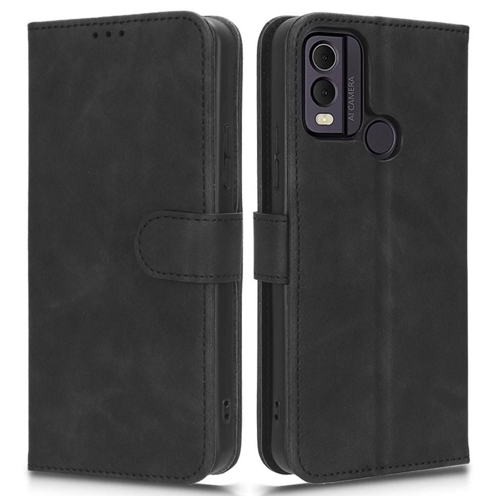Калъф тефтер Leather Wallet за Nokia C22, Черен