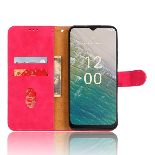 Калъф тефтер Leather Wallet за Nokia C32, Тъмно розов