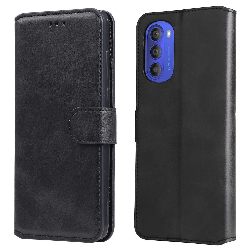 Калъф тефтер Leather Wallet за Motorola Moto G51 5G, Черен
