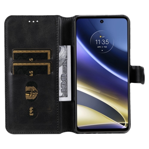 Калъф тефтер Leather Wallet за Motorola Moto G51 5G, Черен