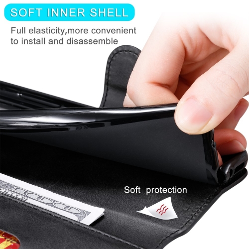 Калъф тефтер Leather Wallet за Motorola Moto G51 5G, Черен