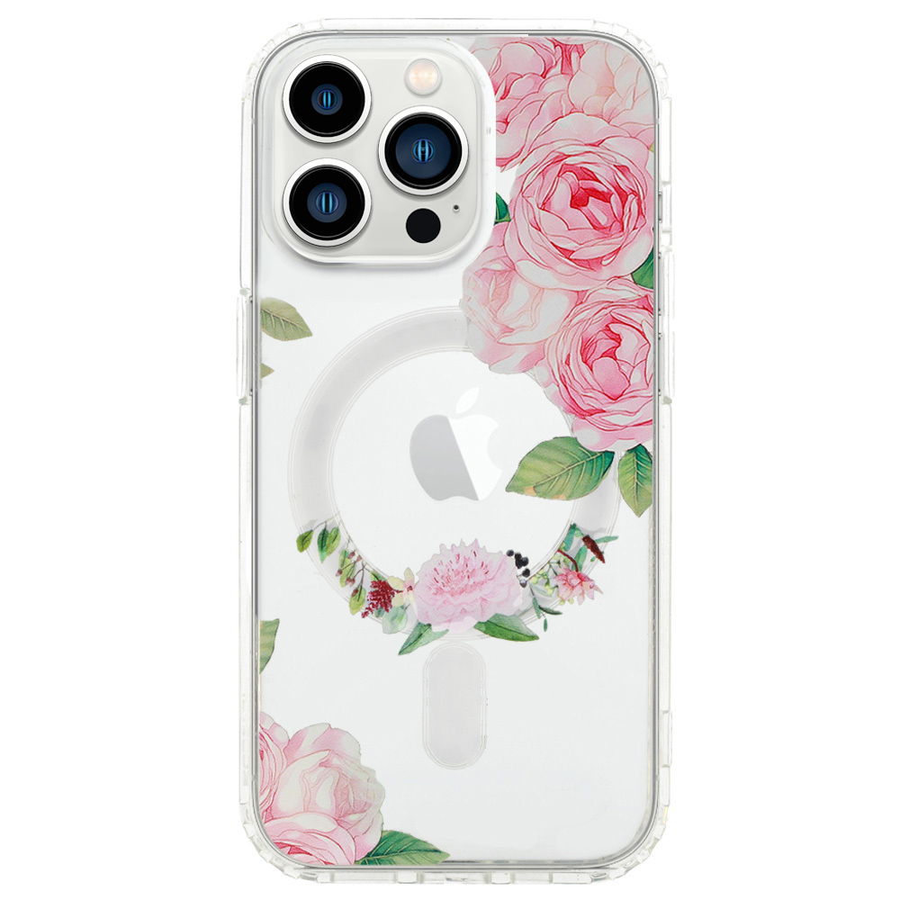 Удароустойчив калъф Flower MagSF за iPhone 13 Pro, Розови цветчета