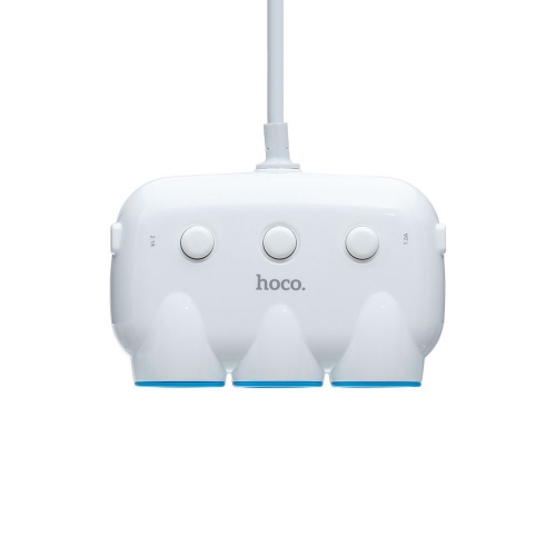 Зарядно за кола 12v HOCO, 3 x гнезда за запалка, 2xUSB порта, Бял