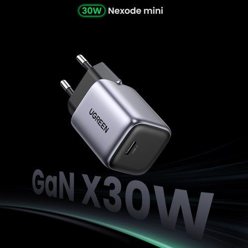 Зарядно UGREEN CD319, 220V, 1xUSB-C, GaN, 30W, PD, NEXOD, Черен