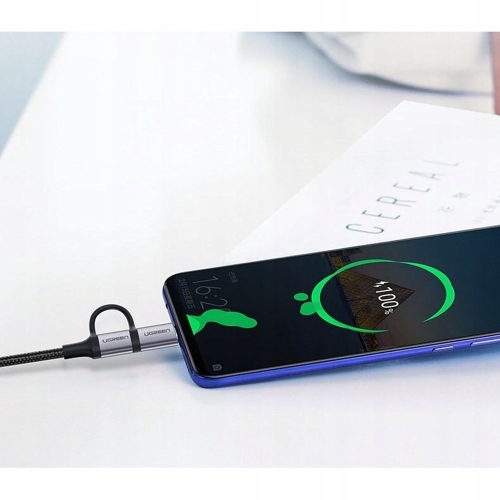 Кабел UGREEN US177, плетен, USB A към USB Micro и USB-C, 3A, 1m, Черен