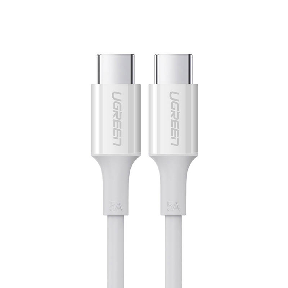 Кабел UGREEN US300, USB-C към USB-C, 5A, 100W, 2m, Бял