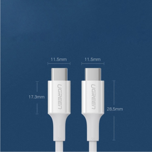 Кабел UGREEN US300, USB-C към USB-C, 5A, 100W, 2m, Бял
