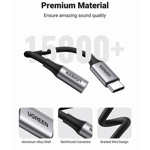Адаптер кабел UGREEN AV161 плетен USB-C to 3.5mm AUX Audio, 10cm