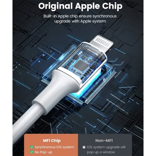 Кабел UGREEN US155, USB-A към Lightning, MFI, 1m, Бял