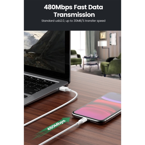 Кабел UGREEN US155, USB-A към Lightning, MFI, 1m, Бял