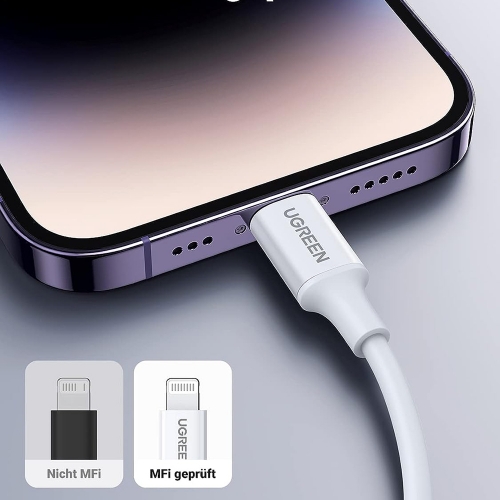 Кабел UGREEN US171, USB-C към Lightning, MFI, 1m, Бял