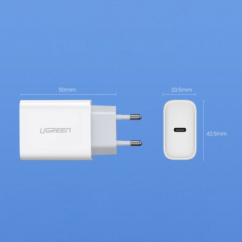Зарядно UGREEN CD137, 220V, 1xUSB-C, 20W, PD, Бяло
