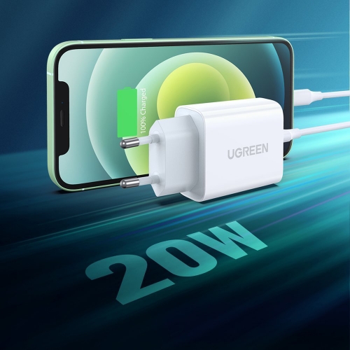 Зарядно UGREEN CD137, 220V, 1xUSB-C, 20W, PD, Бяло
