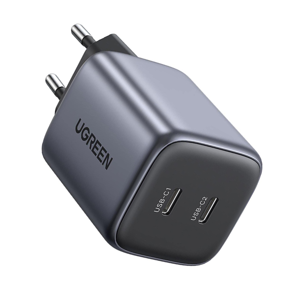 Зарядно UGREEN CD294, 220V, 2xUSB-C, GaN, 45W, PD, NEXOD, Черен