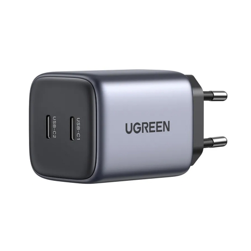 Зарядно UGREEN CD294, 220V, 2xUSB-C, GaN, 45W, PD, NEXOD, Черен