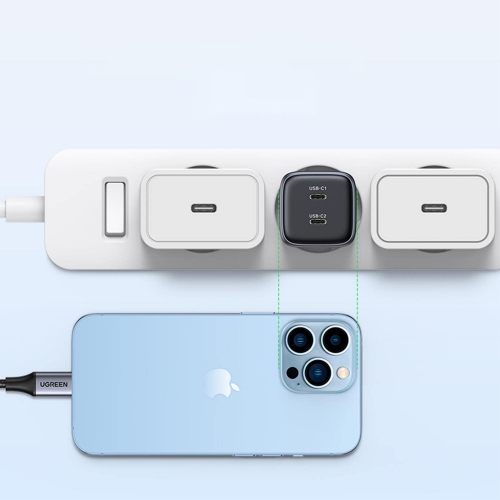 Зарядно UGREEN CD294, 220V, 2xUSB-C, GaN, 45W, PD, NEXOD, Черен
