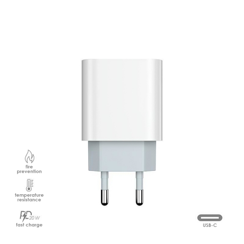 Зарядно 220V Prestico F8S L 20W, PD, с кабел USB-C към Lightning, Бял