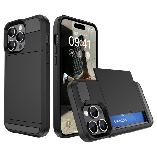 Удароустойчив калъф Sliding Card за iPhone 15, Черен
