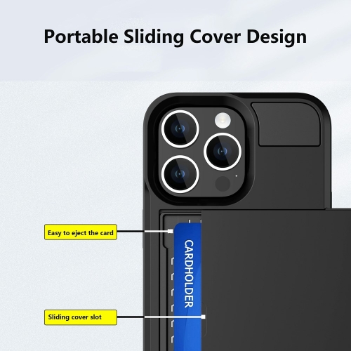 Удароустойчив калъф Sliding Card за iPhone 15, Черен