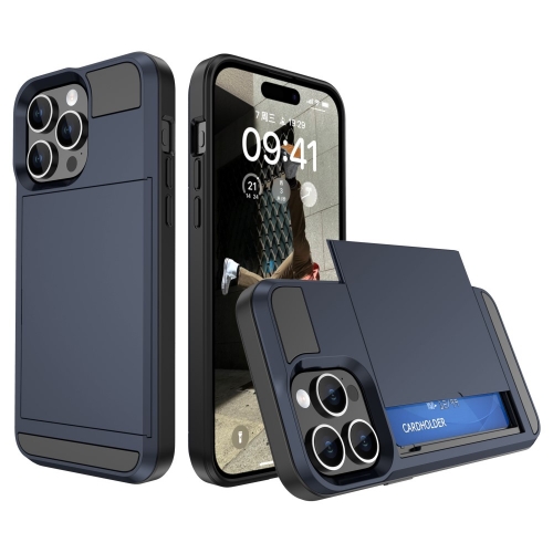 Удароустойчив калъф Sliding Card за iPhone 15, Тъмно син